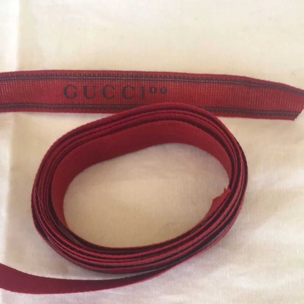 Gucci Red Black Logo Ribbon 74.5" Fabric Craft DIY Hair Bow Hat Trim Accent New - Picture 2 of 7
